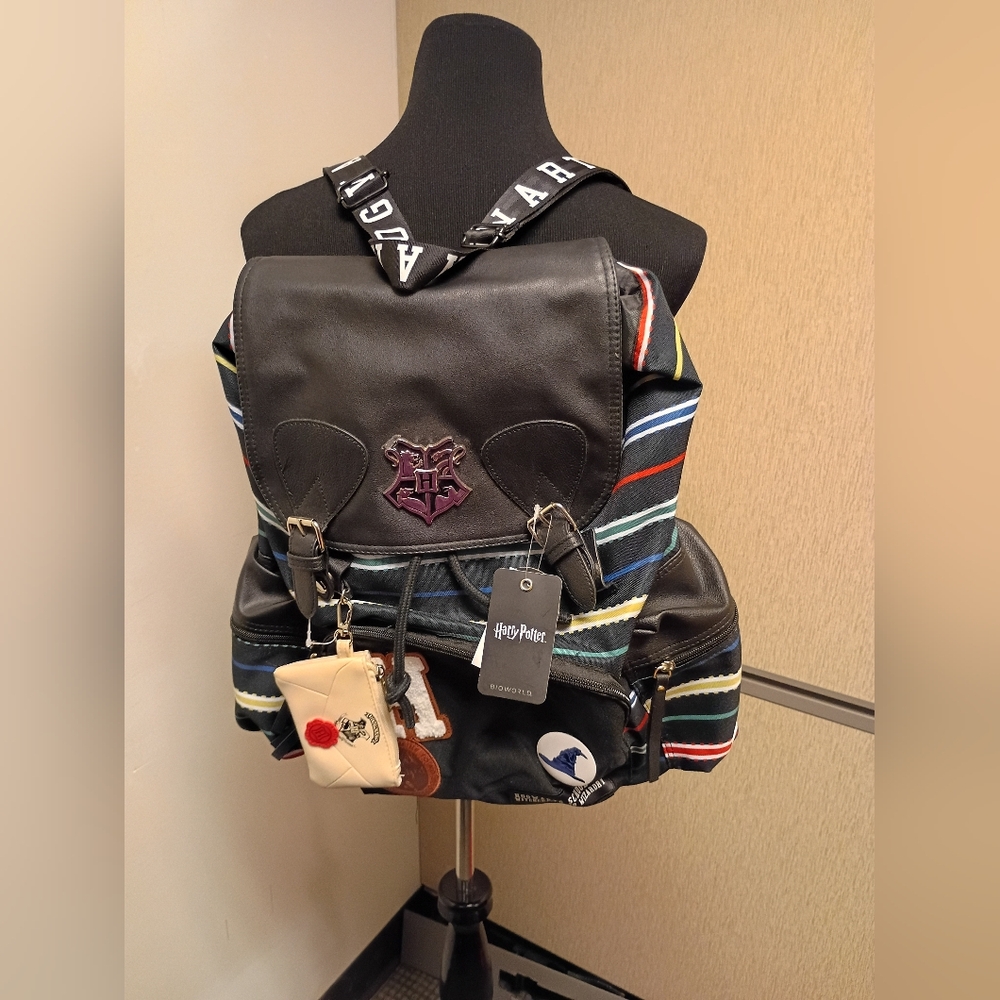 Harry Potter Black Multi-Striped Patch Rucksack Backpack - Picture 10 of 10